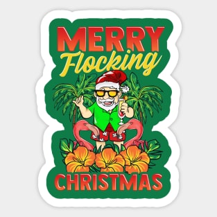 Merry Flocking Christmas Santa Flamingos Xmas Sticker